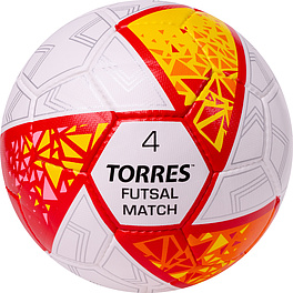 Мяч футзал. TORRES Futsal Match, FS323774, р.4, 32 панели. ПУ, 4 подкл. слоя, бело-крас-жёлт