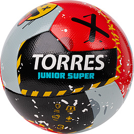 Мяч футб. TORRES Junior-3 Super, F323303, р.3,ПУ,4 сл, 12 п,гибрид.сш, крас-чёрн-сер