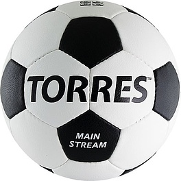 Мяч футб. TORRES Main Stream, F30185, р.5, 32 пан. ПУ, 4 под. слоя, руч. сшивка, бело-черный